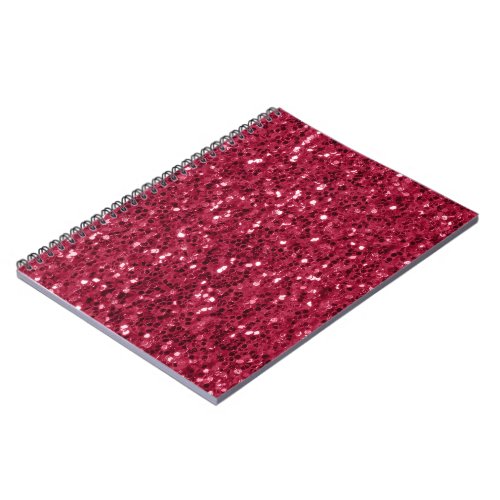 Dark pink red magenta faux sparkles glitters notebook