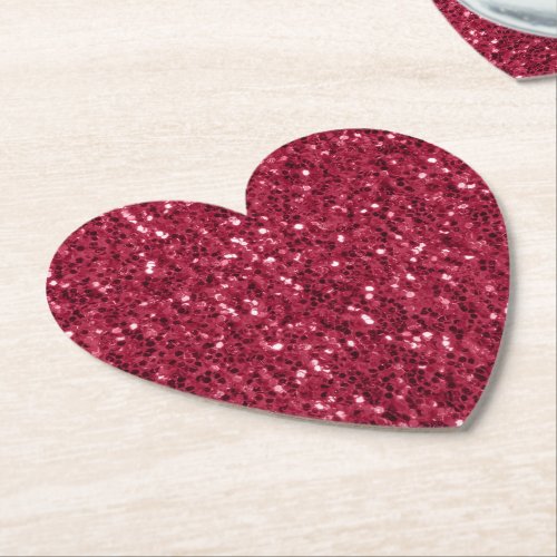 Dark pink red magenta faux sparkles glitters paper coaster