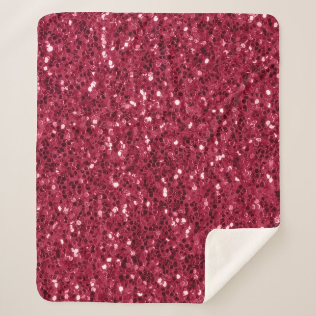 Dark pink red magenta faux sparkles glitters sherpa blanket (Front)