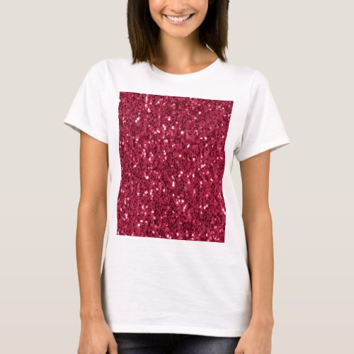 Dark pink red magenta faux sparkles glitters T_Shirt