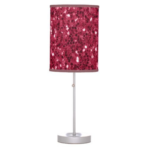 Dark pink red magenta faux sparkles glitters table lamp