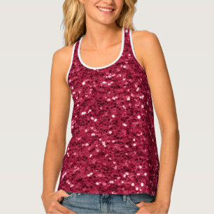Dark pink red magenta faux sparkles glitters tank top