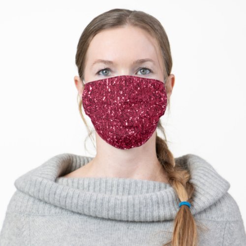 Dark pink red magenta faux sparkles Monogram Adult Cloth Face Mask