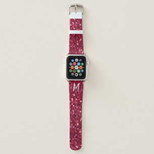 Dark pink red magenta faux sparkles Monogram Apple Watch Band