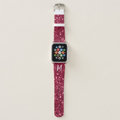 Dark pink red magenta faux sparkles Monogram Apple Watch Band