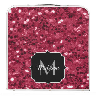 Dark pink red magenta faux sparkles Monogram Beer Pong Table