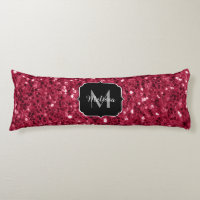 Dark pink red magenta faux sparkles Monogram