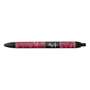 Dark pink red magenta faux sparkles Monogram Pen