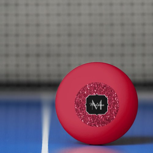 Dark pink red magenta faux sparkles Monogram Ping Pong Ball