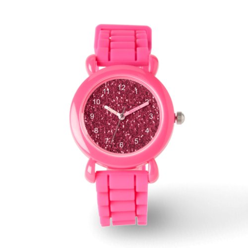 Dark pink red magenta faux sparkles with numbers watch
