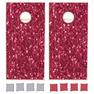 Dark pink red shiny sparkles faux glitter cornhole set