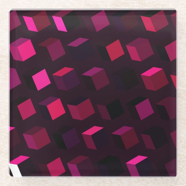 Dark Pink Rhombus: Gradient Abstract decor Glass Coaster (Front)