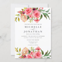 Dark Pink Roses Dusty Rose Wedding Invitation