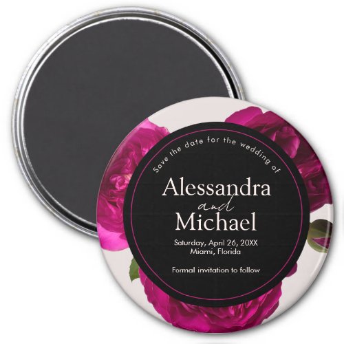 Dark Pink Roses Romantic Save The Date Wedding Magnet