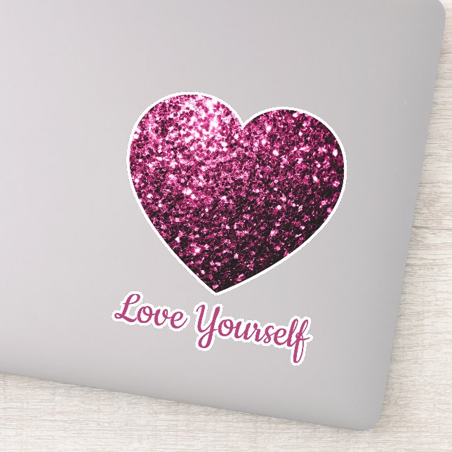 Dark Pink sparkles Heart Love Yourself Custom text Sticker (Detail)