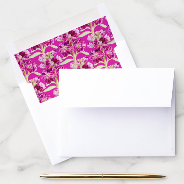 Dark pink stock flowers watercolor art wedding  envelope liner (Desk)