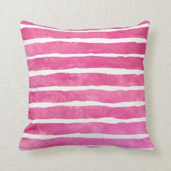 Dark Pink Striped Watercolor - All Fabricks S Throw Pillow by steelmoment at Zazzle