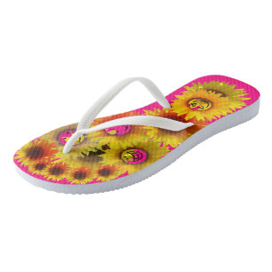 Dark Pink Sunflower Flip Flops