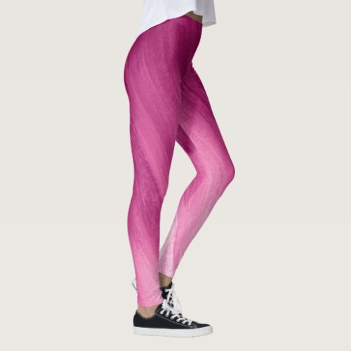 Dark pink to white abstract art leggings