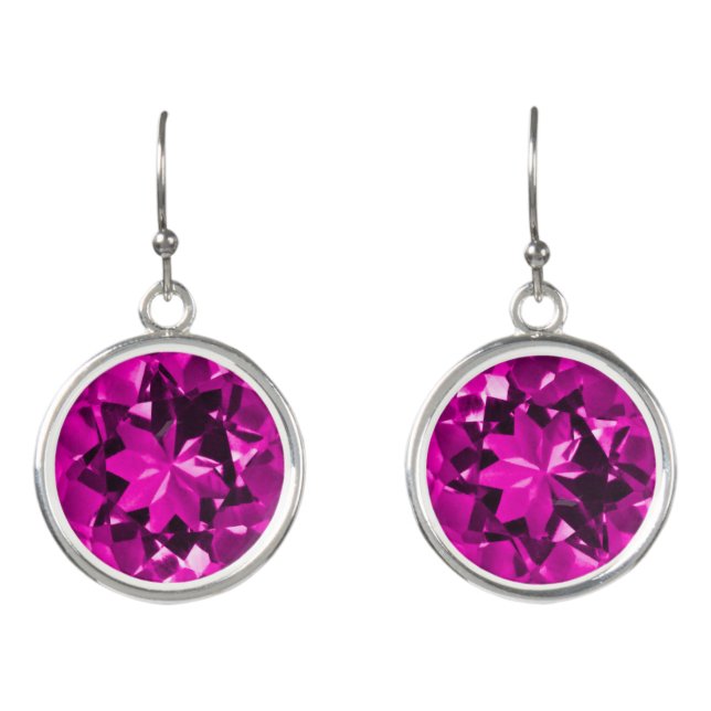Dark Pink Tourmaline October Birthstone Earrings (Front)