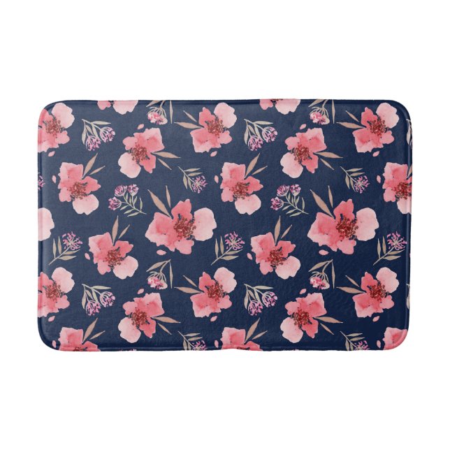 Dark Pink Watercolor Pattern Bath Mat (Front)