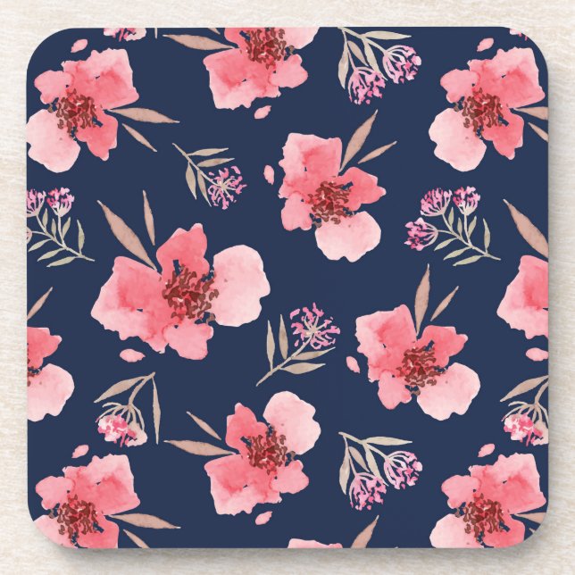 Dark Pink Watercolor Pattern Beverage Coaster (Front)