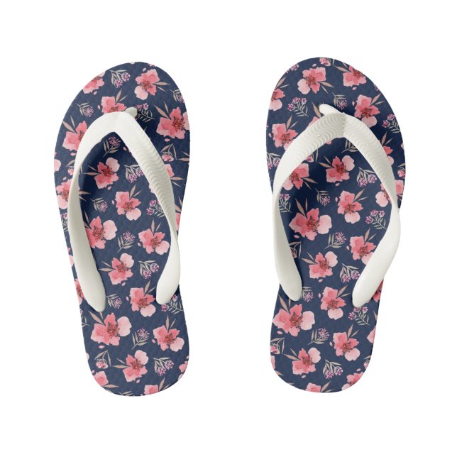 Dark Pink Watercolor Pattern Kid's Flip Flops (Footbed)