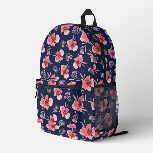 Dark Pink Watercolor Pattern Printed Backpack (Back Corner Right)