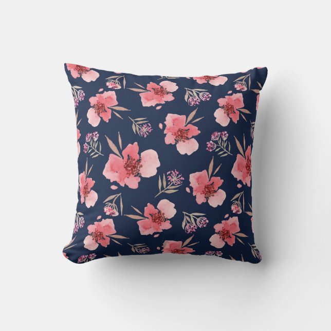 Dark Pink Watercolor Pattern Throw Pillow (Front)
