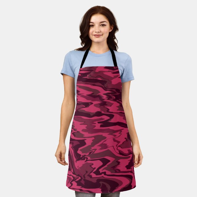 Dark Pink Wavy Liquid Pattern Apron (Worn)