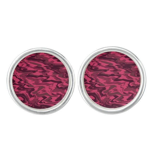 Dark Pink Wavy Liquid Pattern Cufflinks (Front)