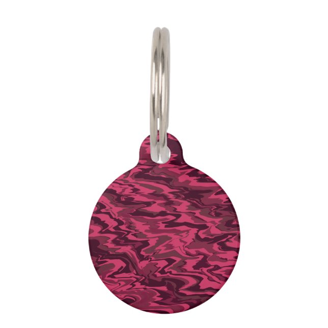 Dark Pink Wavy Liquid Pattern Pet ID Tag (Front)