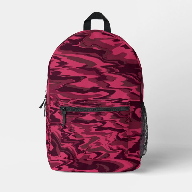 Dark Pink Wavy Liquid Pattern Printed Backpack (Front)
