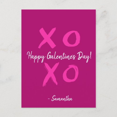 Dark Pink xoxo Personalized Happy Galentines Day Holiday Postcard