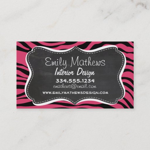 Customizable Dark Pink Zebra Stripes; Chalkboard look Business Card