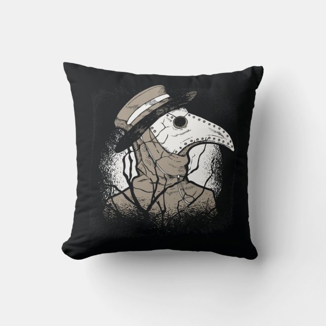 Dark Plague Doctor Throw Pillow (Front)