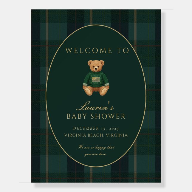 Dark Plaid Lauren Inspired Baby Shower Welcome  Foam Board (Front)
