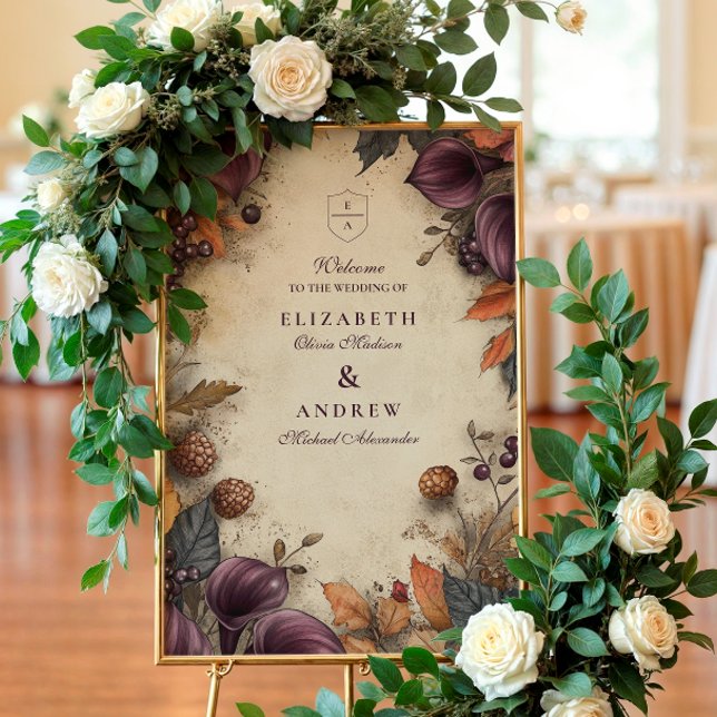 Dark Plum Autumn Floral Wedding Foam Board (Creator Uploaded)