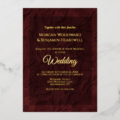 Dark Plum Black Overlay Floral Foil wedding Invitation