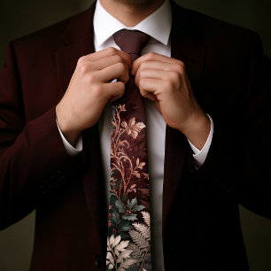 Dark Plum Burgundy Frosted Winter Rose Gold Neck Tie