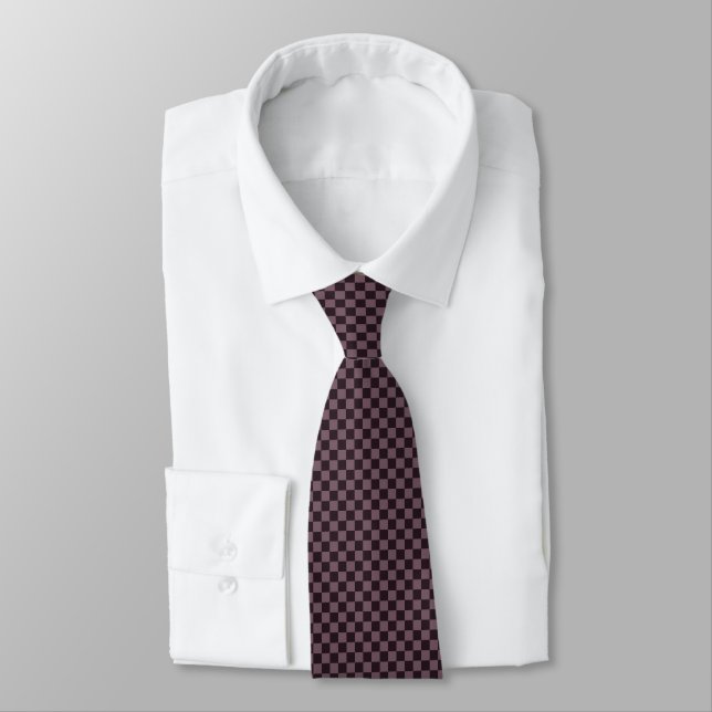 Dark Plum Checkered Pattern - Neck Tie (Tied)