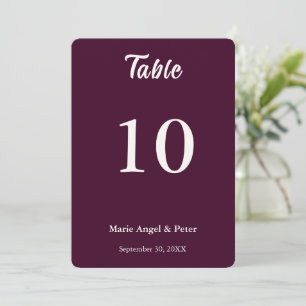 Dark Plum Double Sided Wedding Table Number 