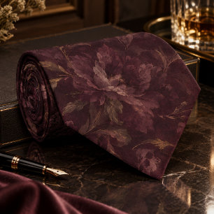 Dark Plum Floral Pattern Luxury Vintage Botanica Neck Tie