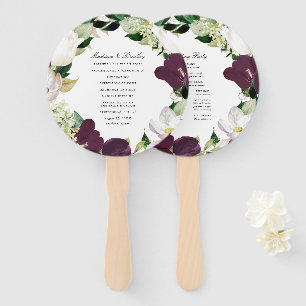 Dark Plum Floral Personalized Wedding Program Hand Fan
