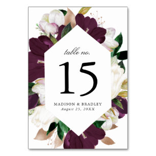 Dark Plum Floral Personalized Wedding Table Number