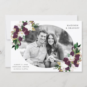 Dark Plum Floral Photo Save The Date