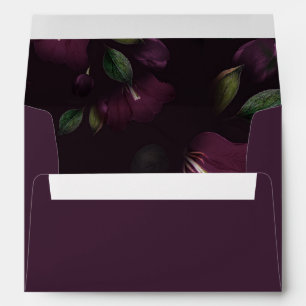 Dark Plum Floral Pre-Printed Return Address Envelope