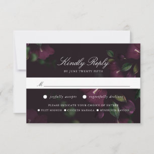 Dark Plum Floral RSVP Card with Meal Choice