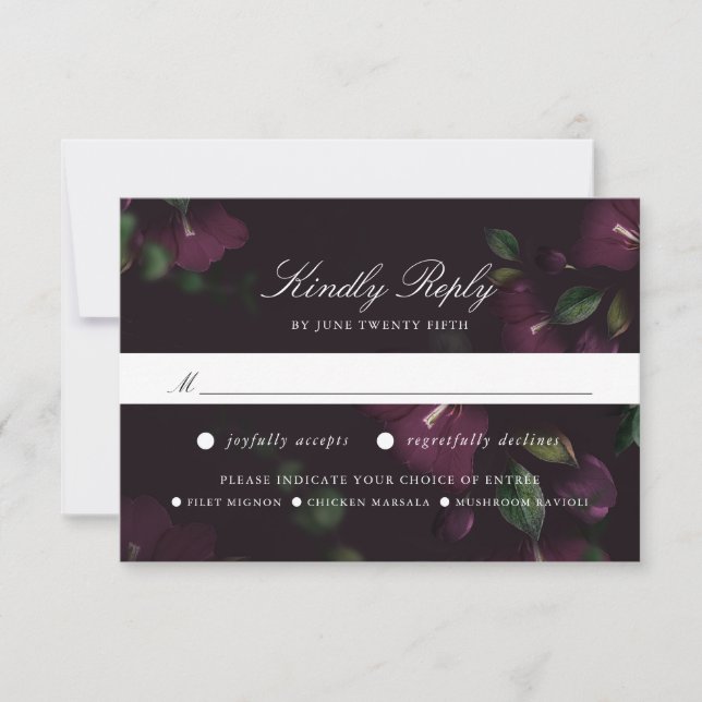Dark Plum Floral | RSVP Card with Meal Choice (Front)
