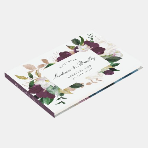 Dark Plum Floral  Wedding Guest Book